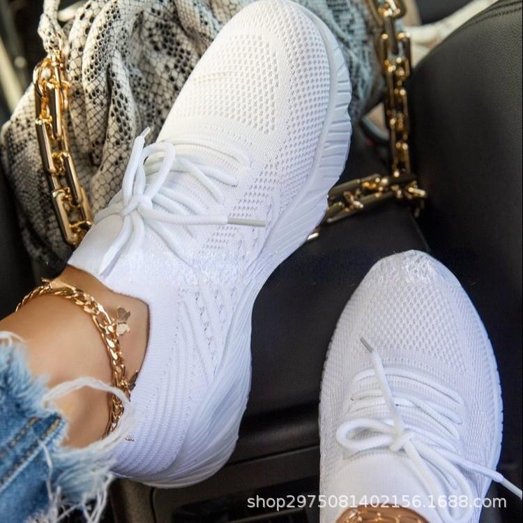 Scarpe sportive traspiranti casual grandi estive nuove da donna, nuove, suola spessa, tinta unita, allacciate frontalmente, Flyknit, scarpe da papà