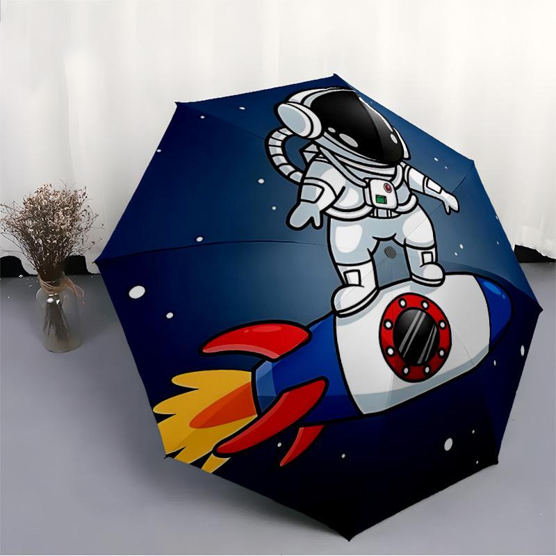 1pc Astronaut Rocket Automatic Open/Close Umbrella with One-Touch Button, Compact Folding Canopy, Sturdy 8-Rib Windproof Design S38