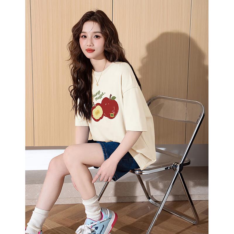 Tangshi 2025 Summer Women s Loose Casual Round Neck T-shirt L