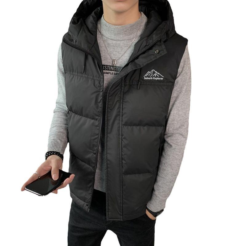 Winter New Down Jacket Vest Men's Short Hooded Color Matching Down Thickened