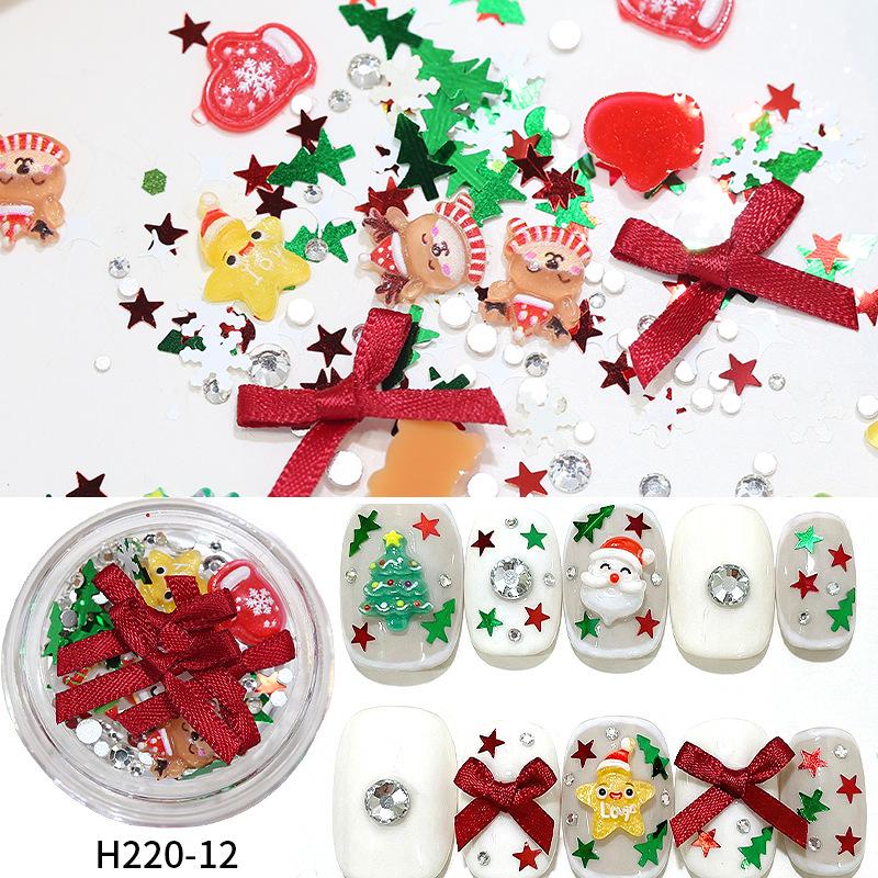 Christmas Burgundy Ribbon Bow Snowflake Nail Art Deco Kit