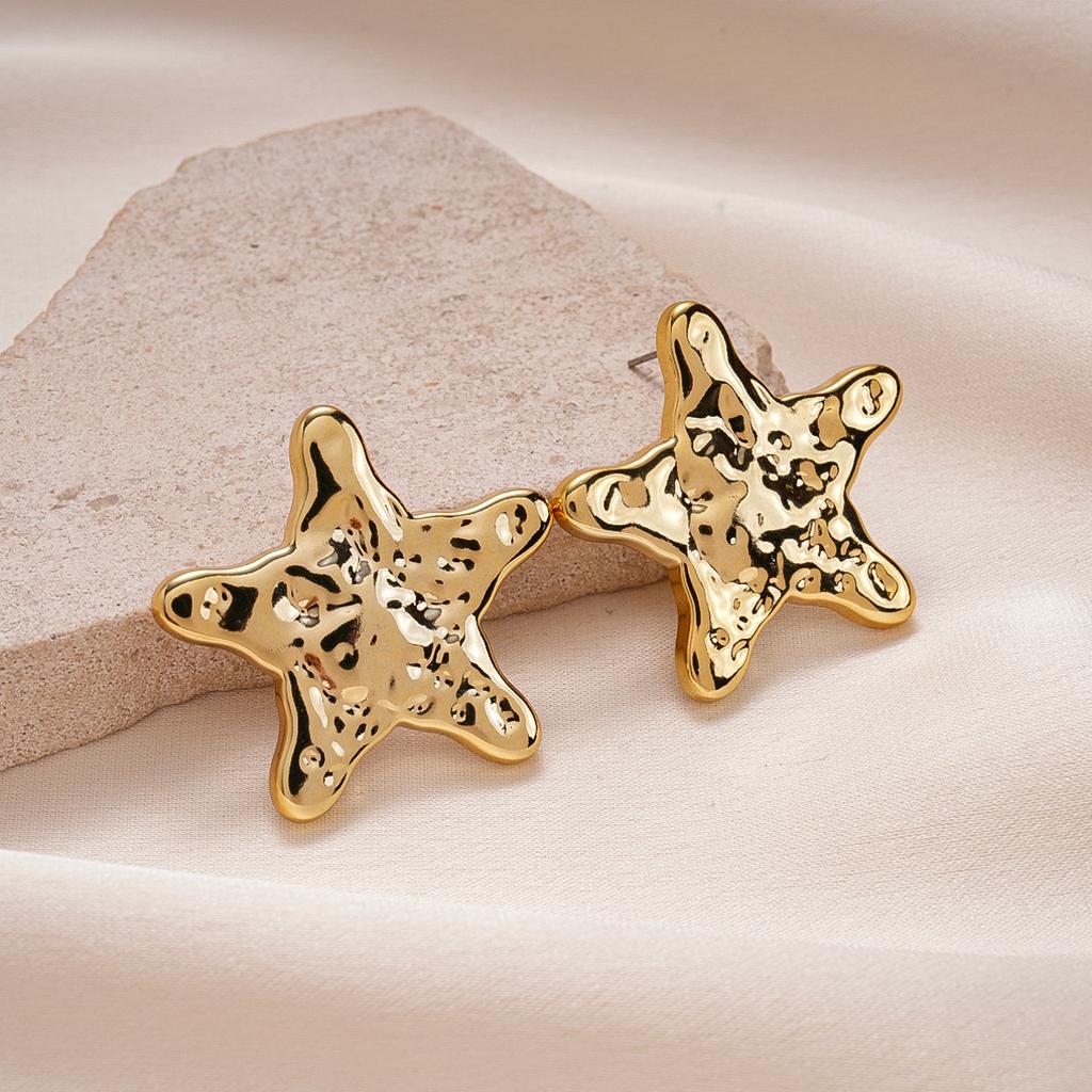 Acrylic Pentagram Pleated Glossy Steel Needle Stud Earrings Versatile Earrings