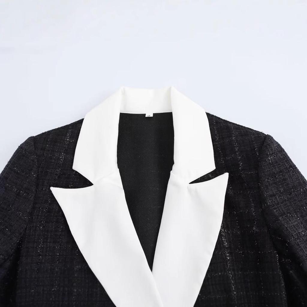 2024 Autumn Women's European & American Style Tweed Slim Coat