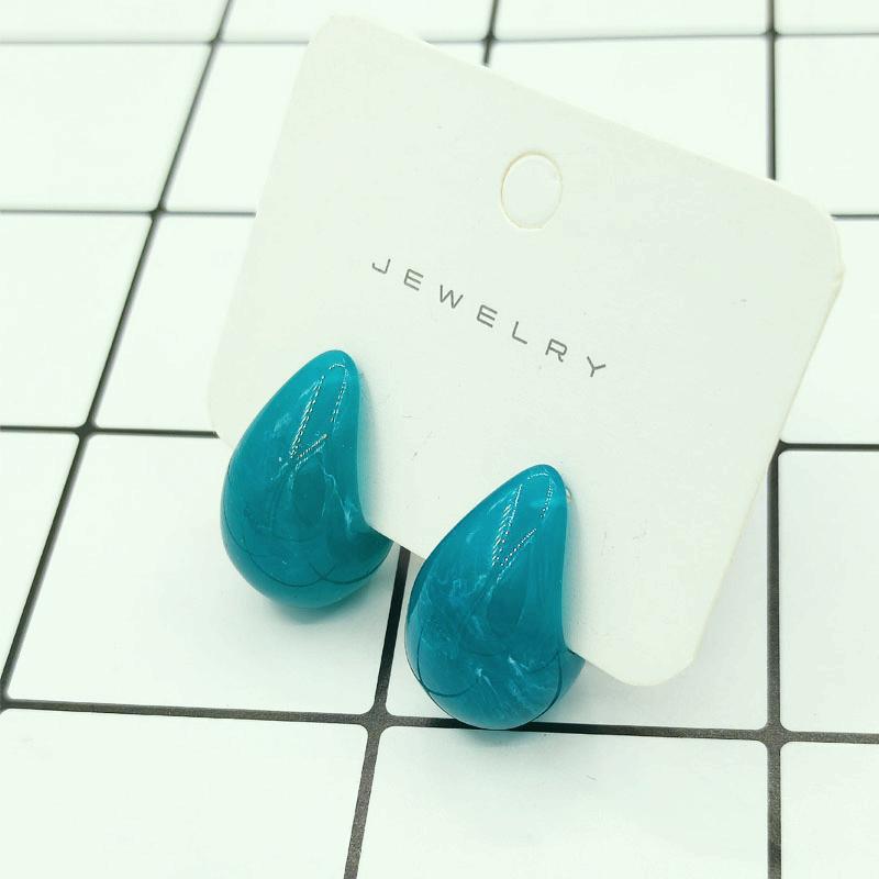 2025 New Stylish Women's C-shaped Stud Earrings Blue Enamel Water Drop Design Candy Color Lovely Wedding Zircon Aretes De Mujer