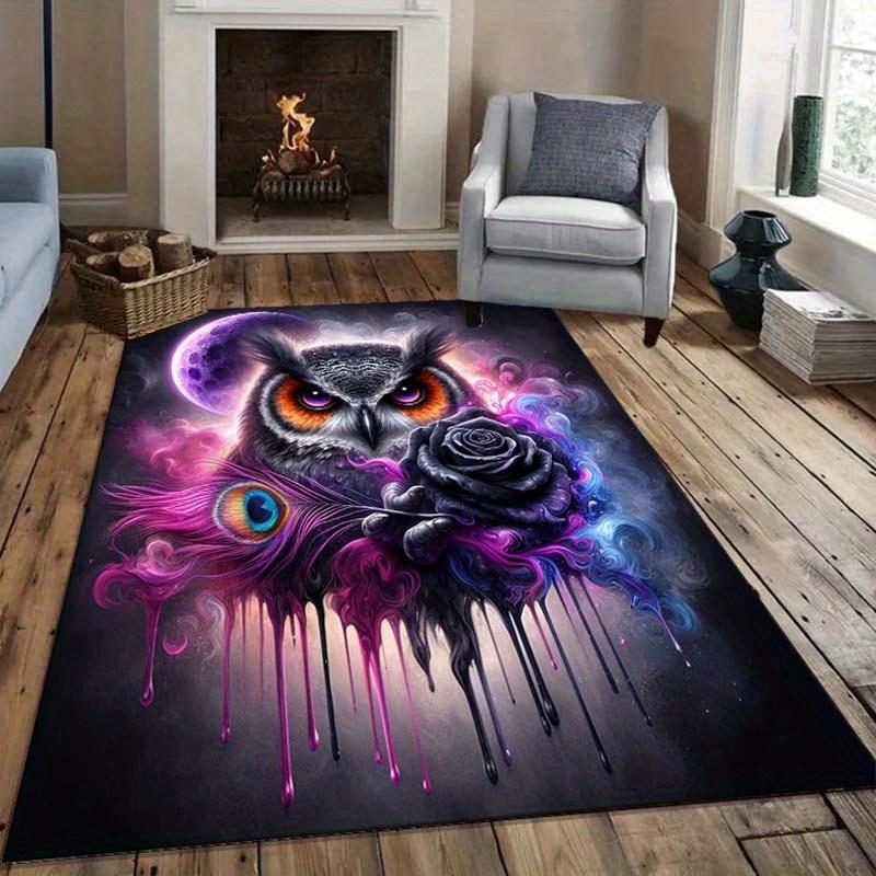 Psychedelic Owl Rug: Vibrant Colors and Cosmic Patterns for Modern Living Spaces - Artistic Home Decor Skid Resistant Carpet