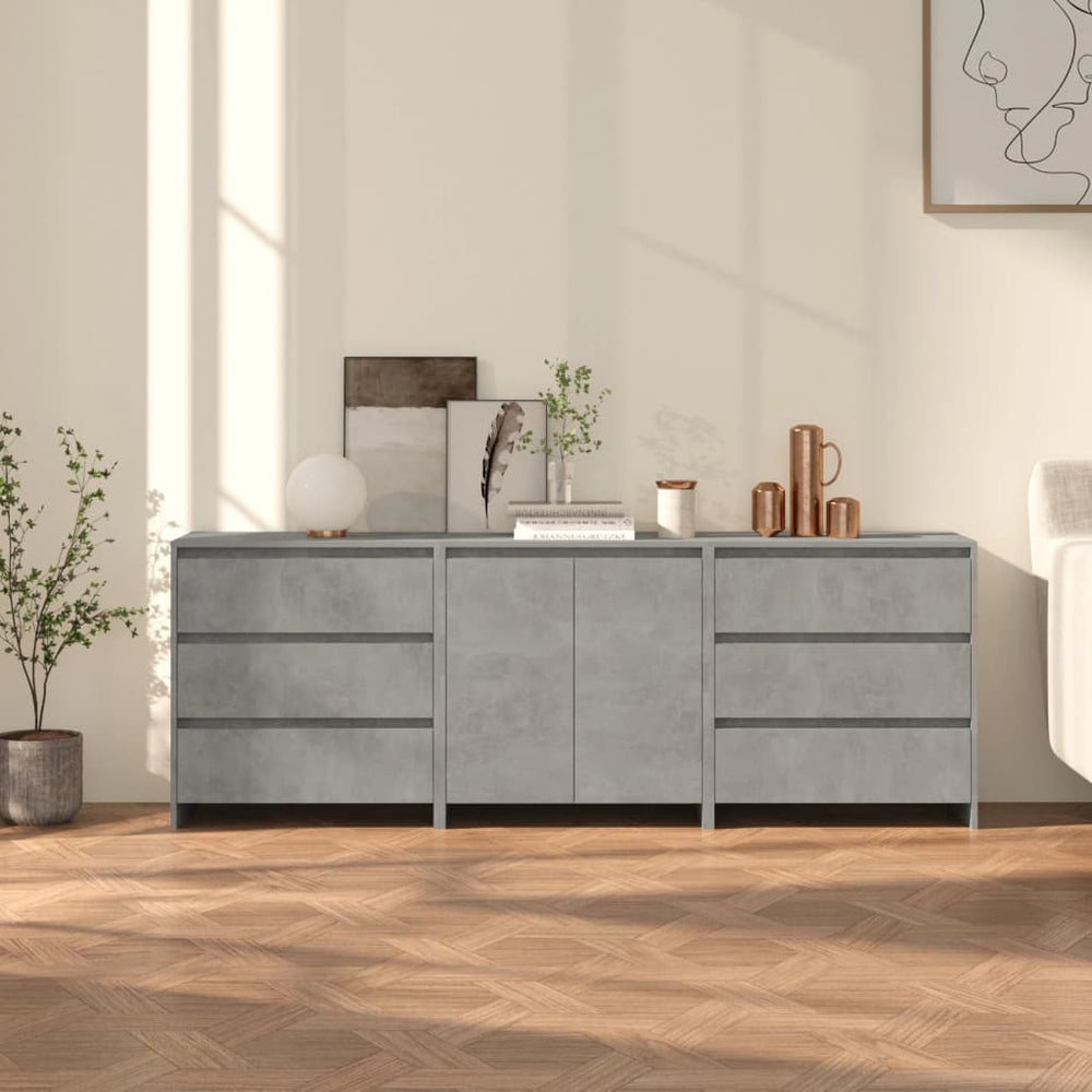 Buffets 3 pcs  béton Bois d'ingénierie