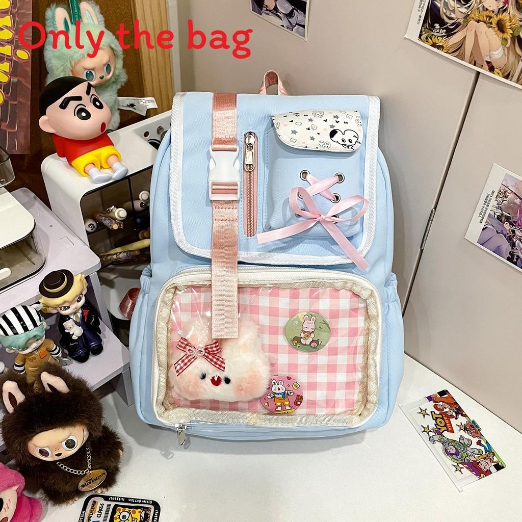 Designed Backpack Minimally With Grid Print And Bow Decoration For Daily