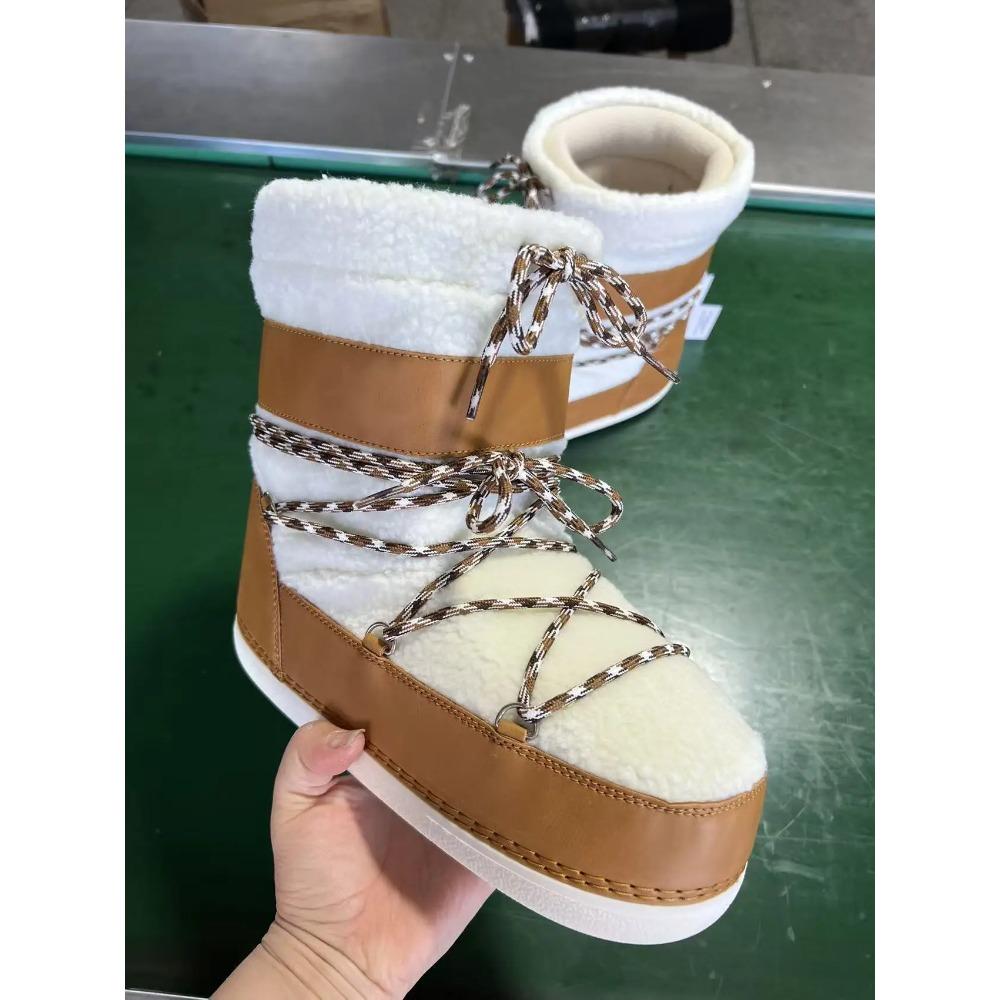 Women Star with The Same Thick-soled   Winter  Liner Removable Long Ski Shoes Warm Non-slip Snow Boots