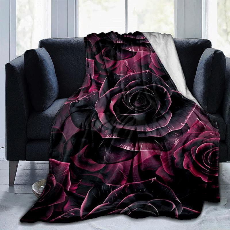 1pc Rose Printing Lightweight Flannel Blanket, Comfortable and Warm Blanket, for Camping Sofa Bed and Couch Office, Suitable for Gift Blanket