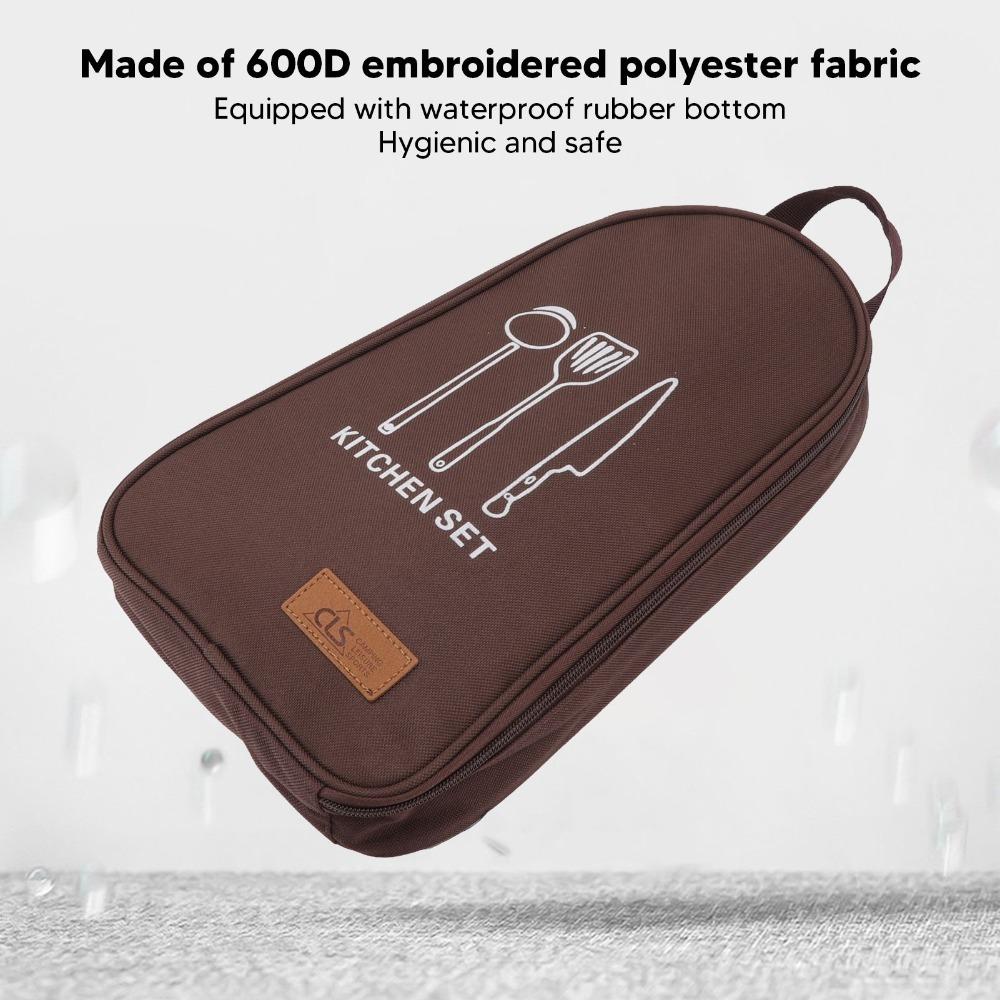 

Oxford cloth Cooking Utensils Organizer Pouch Large Capacity Outdoor Cooking Utensils Bag Camping Coffee Color