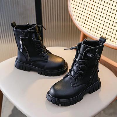 2024 New Black Girls Boots Drop Shipping PU Children Fashion Casual Short Boots Simple Princess Boot Narrow Band Kids Boots Chic