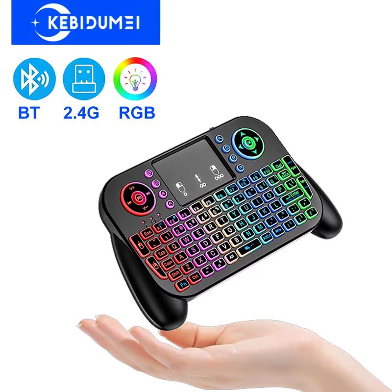 2,4G Mini Drahtlose Tastatur 7 Farben Hintergrundbeleuchtung Englisch Bluetooth Luftmaus Fernbedienung mit Touchpad für PC Android TV Box