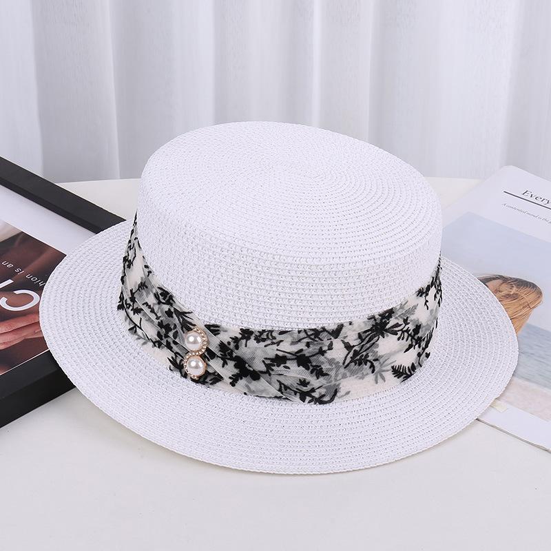 Vintage Summer Straw Hat for Women, British Retro Flat Top Cap, Korean Fashion Versatile Beach Sun Hat for Vacation