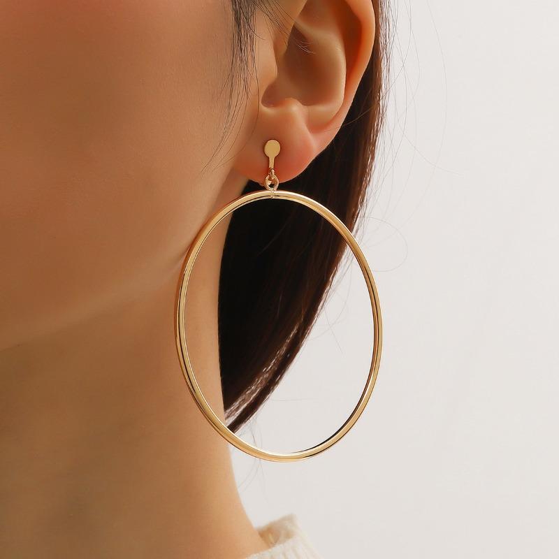 Oversized Round Hoop Clip On Earrings for Women, Elegant Sophisticated European Style Statement Jewelry