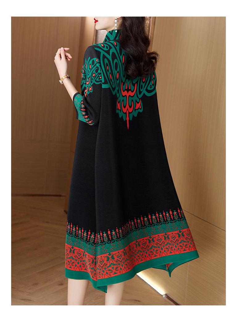 Spring Floral Pleated A-Line Dress Jacket for Women - Plus Size