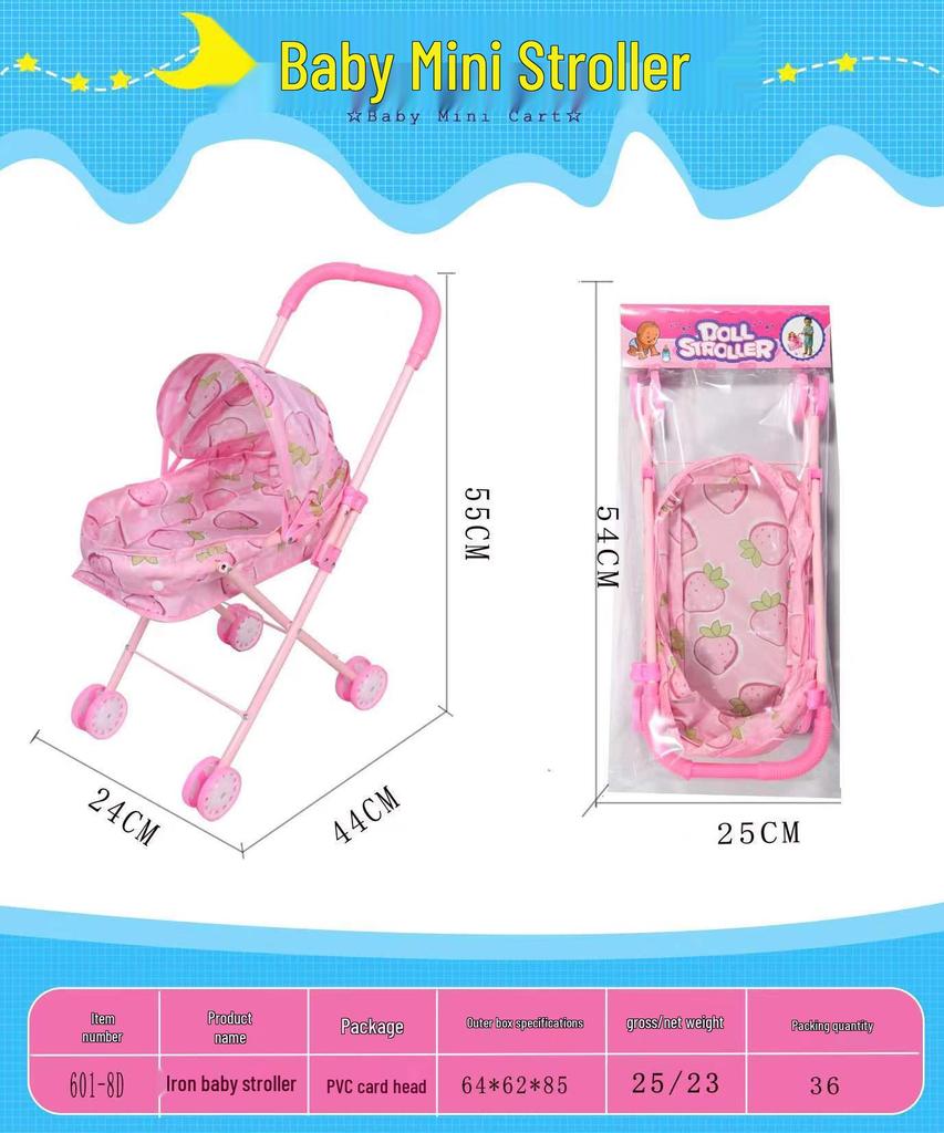 Girls' Large Folding Stroller with Canopy: Pretend Play Toy with Reinforced Metal Walker