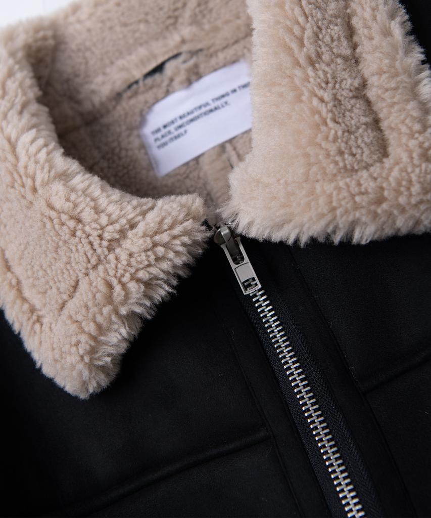 Place Studio Vintage Washed Minimal Suede Shearling Jacket_3 Colors