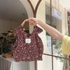 5 Wrinkled Cloth Printed Handbag Spring and Summer Thin Shopping Handbag Fresh Floral Large-capacity Cloth Bag