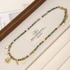 European and American retro natural blue apatite handmade beaded titanium steel necklace pendant natural turquoise collarbone chain