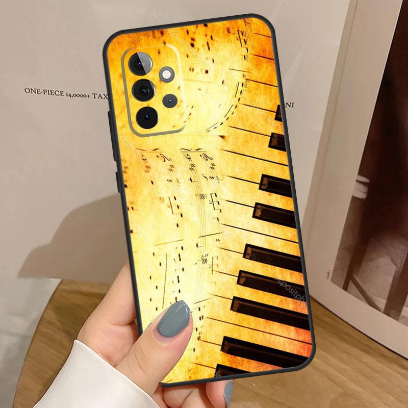 Piano Keys Vintage Music Notes Case For Samsung Galaxy A34 A54 A17 A35 A55 A06 A16 A26 A36 A56 A53 A32 A52 A33 A13 A14 A15