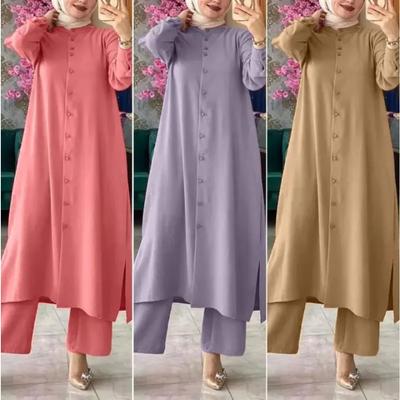 Ensemble modeste pour femme, manteau long, pantalon large, costume islamique, Ramadan, Maroc, Dubaï, musulman, 2 pièces, kimono décontracté, tenue arabe
