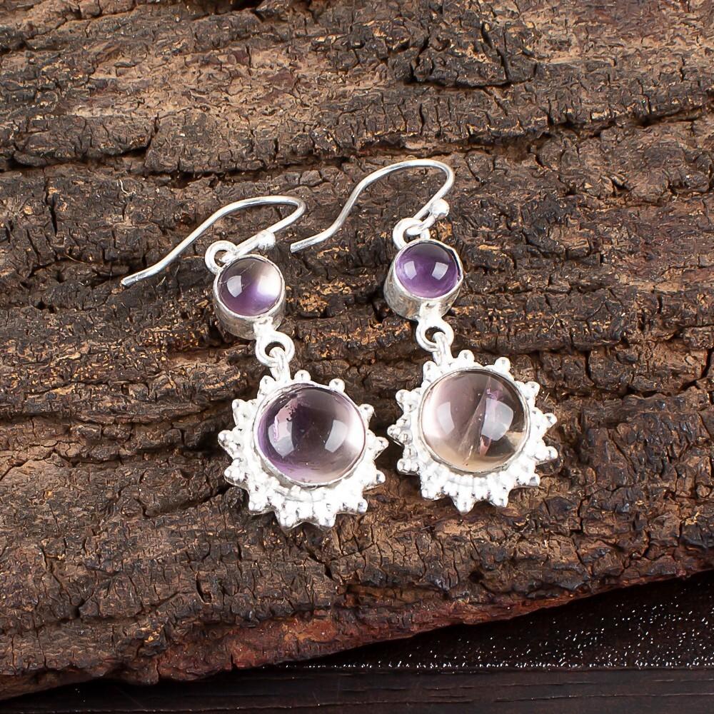Natural Ametrine Gemstone 925 Sterling Silver Jewelry Handmade Earrings 1.80" EE-13-22