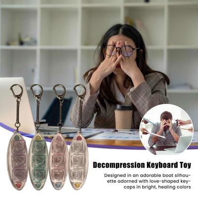 Keyboard Fidget Toy 3-Keys Anxiety Relief Finger Clicker Keychain Clear Love Heart Keycap