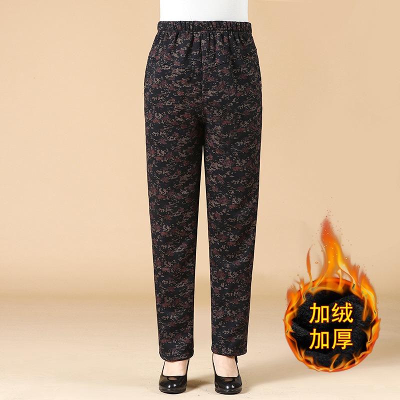 Medium and elderly women's pants autumn and winter trousers year old 0 mother cotton pants grandma straight thermal pants thickened warm