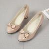 2025 Women's Dress Shoes Patent Leather High Heel Shoes Medium Heel Office Women's  Metal Bow
