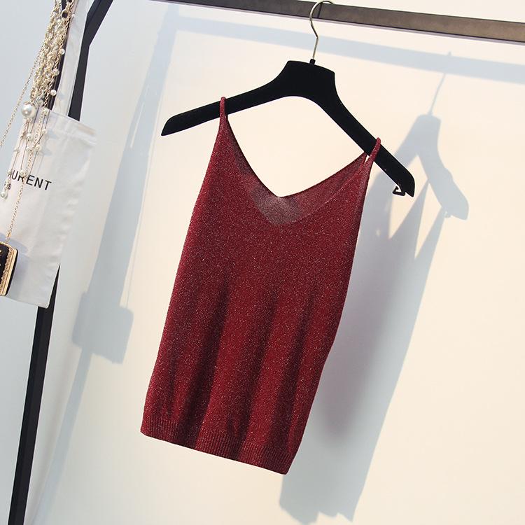 

Женский летний вязаный тонкий топ без рукавов на тонких бретельках с v-образным вырезом One Size винный