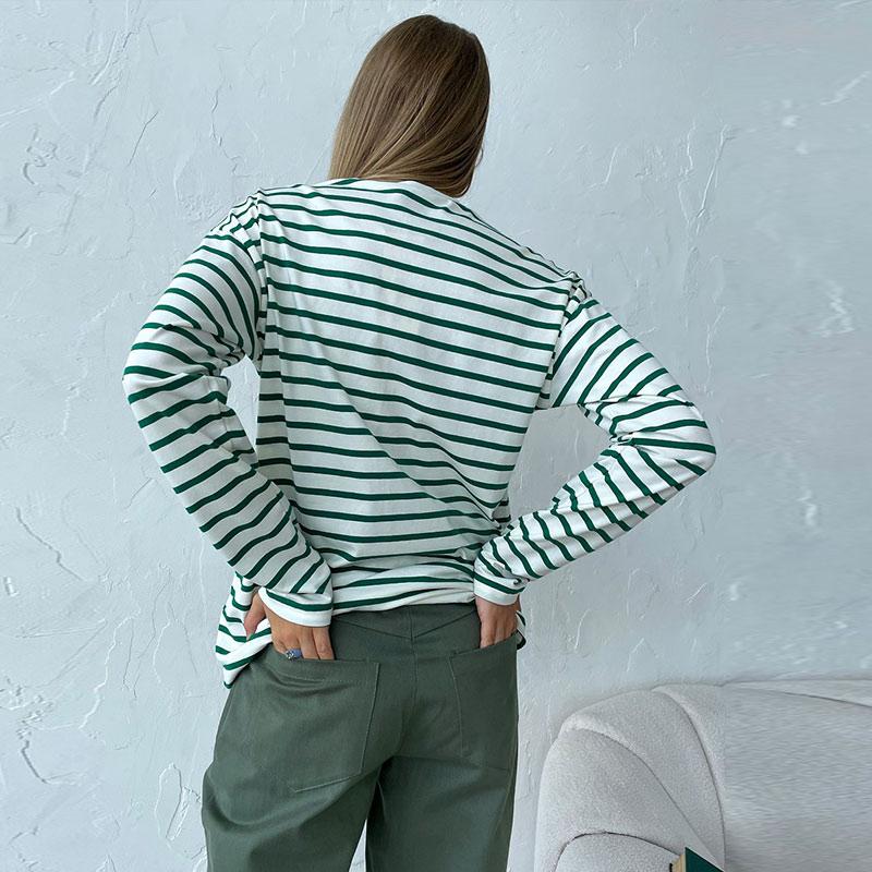 Cozy Loose Long Sleeve Striped T-Shirts Women Autumn Basic Casual Cotton Tops Round Neck Street Style Blouse