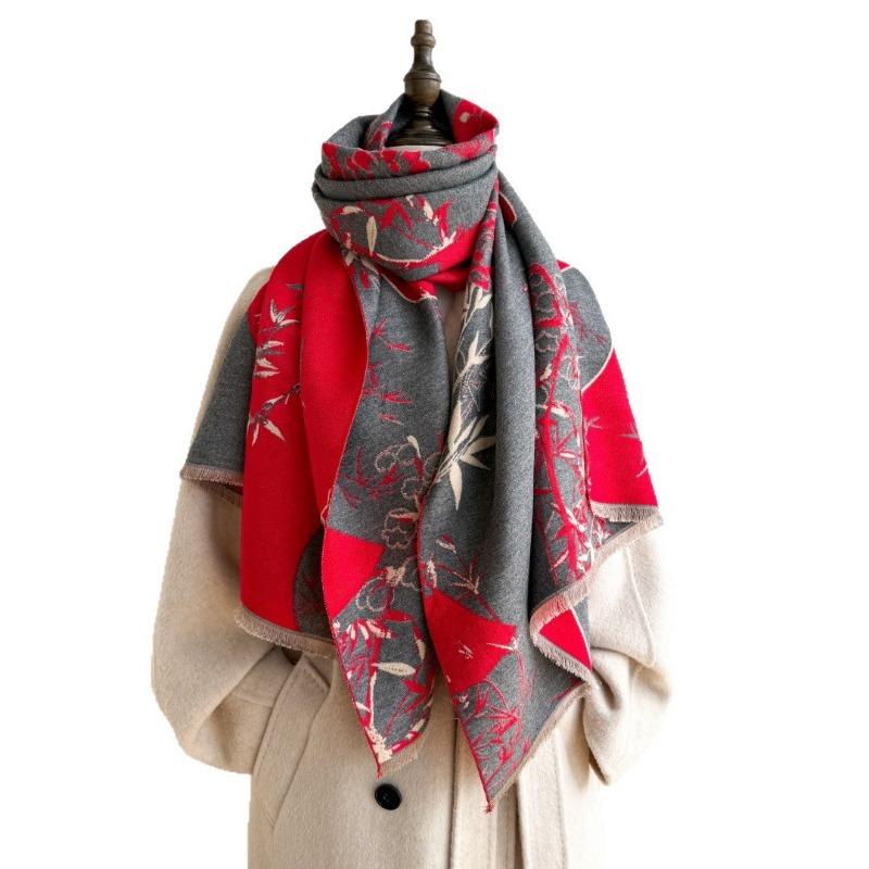 Long scarf mother winter imitation cashmere jacquard versatile warm scarf women's retro thickened air conditioner shawl