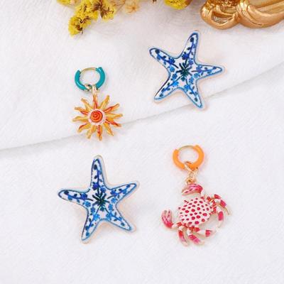 4Pcs/Set Personalized Trendy Creative Design Alloy Starfish Crab Earring For Women Party Jewelry Gift