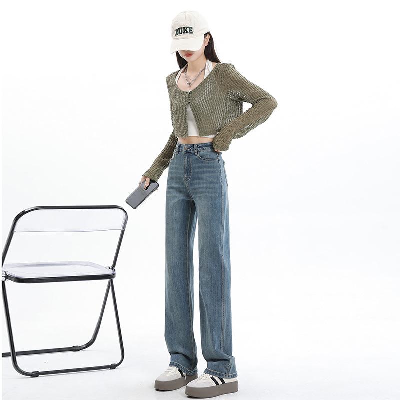 Spring Hong Kong Vintage Straight Denim Pants For Ladies Casual Pants Oversize Denim Trousers