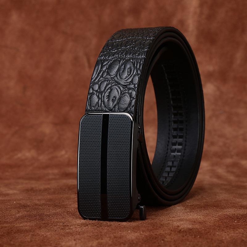 High-End Crocodile Pattern Stainless Steel Automatic Buckle Belt Men'S Leather First Layer Cowhide Business Casual Dress Pants Belt