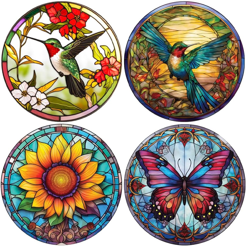 4 Sheets Round Anti-Collision Window Clings,Birds Alert Collision Window Decals Rooster Pattern Static Deterrent Decal Prevent Bird Strikes on Doors