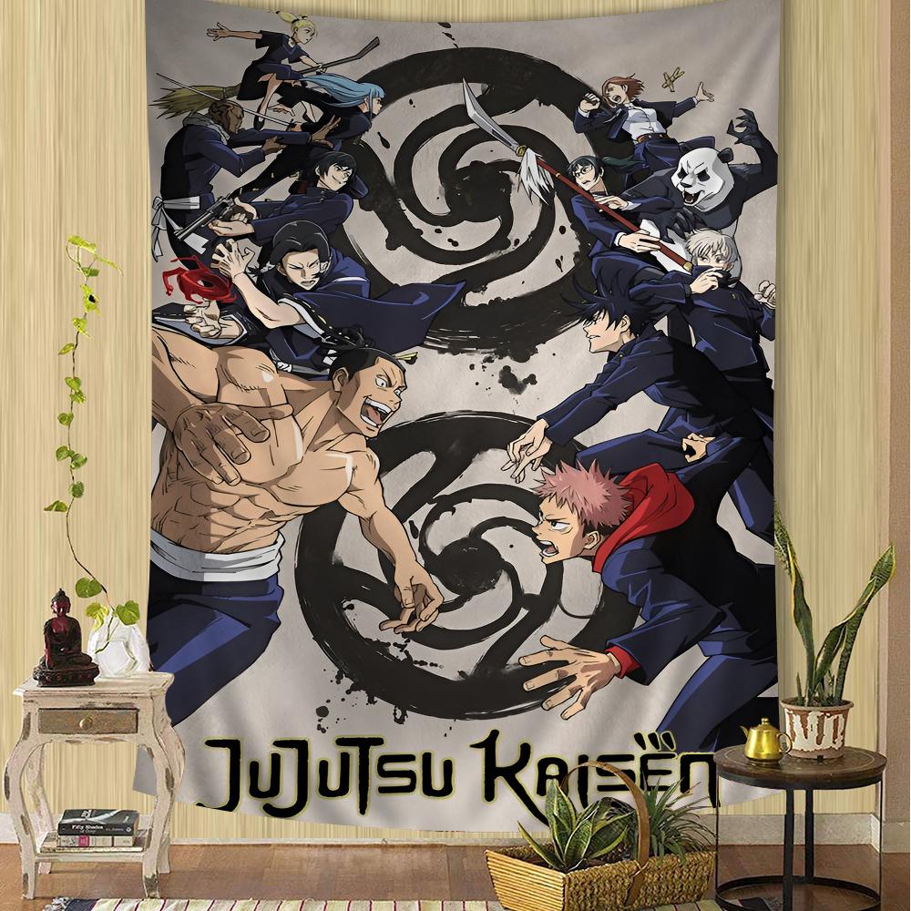 

Jujutsu Kaisen Group Battle Wall Tapestry Dynamic Character Art Edgy Room Decor for Shonen Anime Action Manga Fans 74x94cm(29x37in)