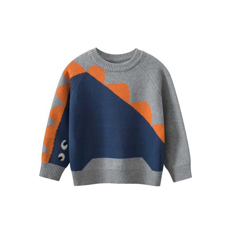27Kids Children s Clothing Autumn and Winter Children s Dinosaur Sweater Boys  Clothes Knitwear Boys  Round Neck Pullover My3462 Flower Ash 90