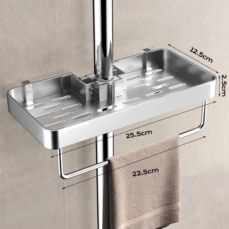 Punch-Free Shower Caddy With Towel Rod Bathroom Shelf Shampoo Soap Holder Shower Tray For Toilet Bathroom Organizer