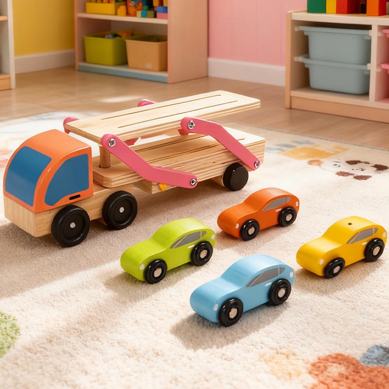 Деревянный двухъярусный автовоз и трансформирующийся грузовик-инструмент для детей, развивающая игрушка