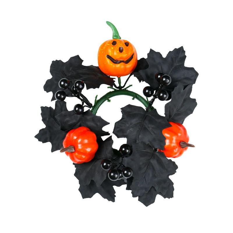 Halloween Table Centerpiece Decor - Artificial Maple Leaf Wreath With Pumpkin Berries Candlestick Design Festive Dining