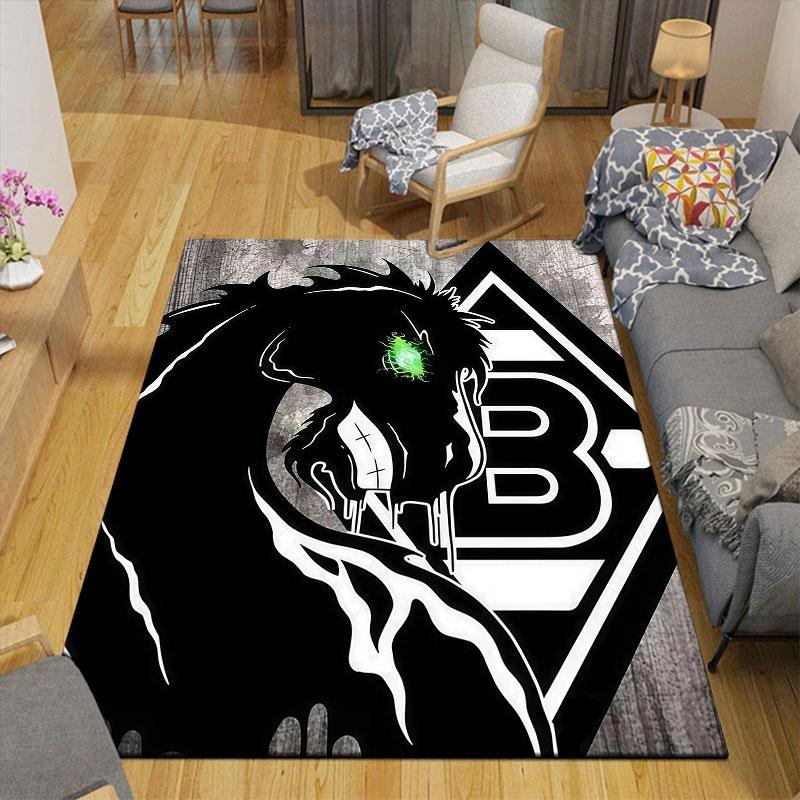 Borussia Monchengladbach Printed Carpet, Home Sofa Decoration for Living Room & Bedroom, Non‑Slip Play Flannel Floor Mat for Game Room