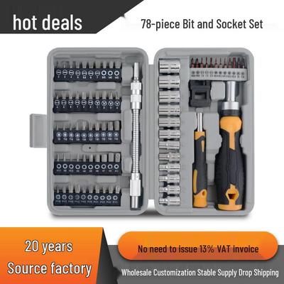 78-Piece Portable Screwdriver and Bit Set: Includes Handle, Slotted, Torx, Phillips, Hex, and Socket Tools.