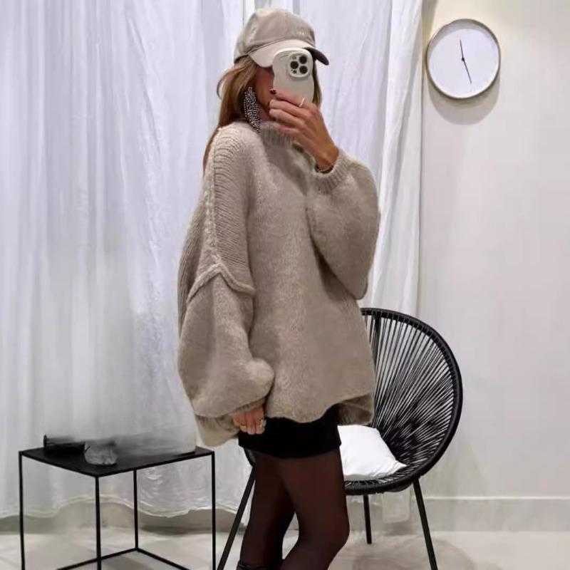 

Loose Half-turtleneck Knitted Pullover Solid Color Sweater Women XS хакі