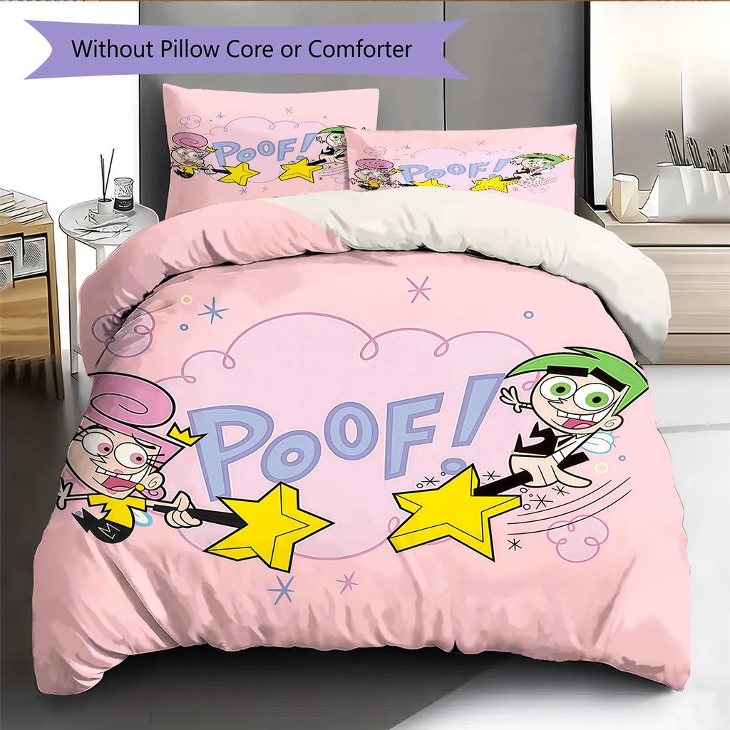 The Fairly OddParents2 Pattern Bedding Quilt Set Home Decoration Gift (1 * Duvet Cover + 2 * Pillowcase Without Core)