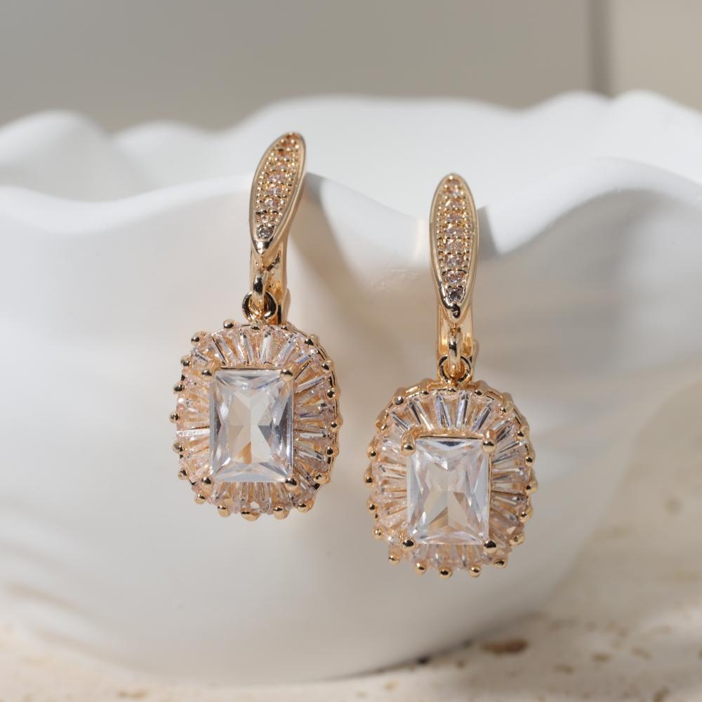1 Pair Luxury Square Dangle Earrings for Women Zirconia Earring Jewelry Wedding Party Accessories