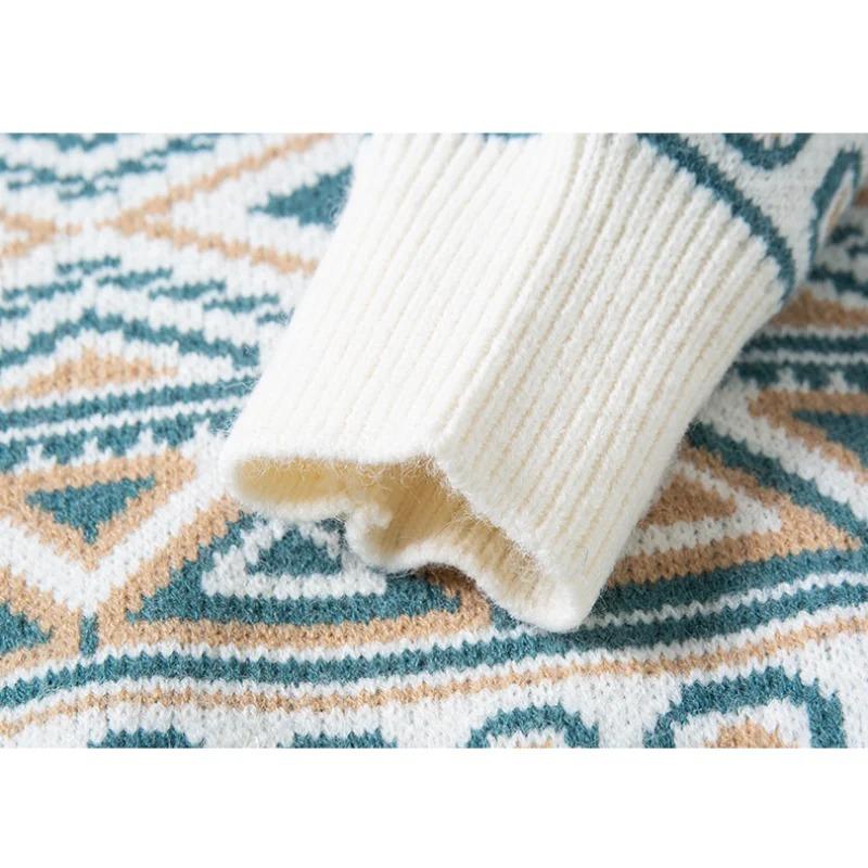 Men's Round Neck Pullover Personalized Ethnic Style Thickened Loose Korean Sweater Knitted Bottoming Shirt Top