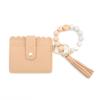 Leopard Print Silicone Bead Bracelet Wallet with PU Leather Tassel Keychain