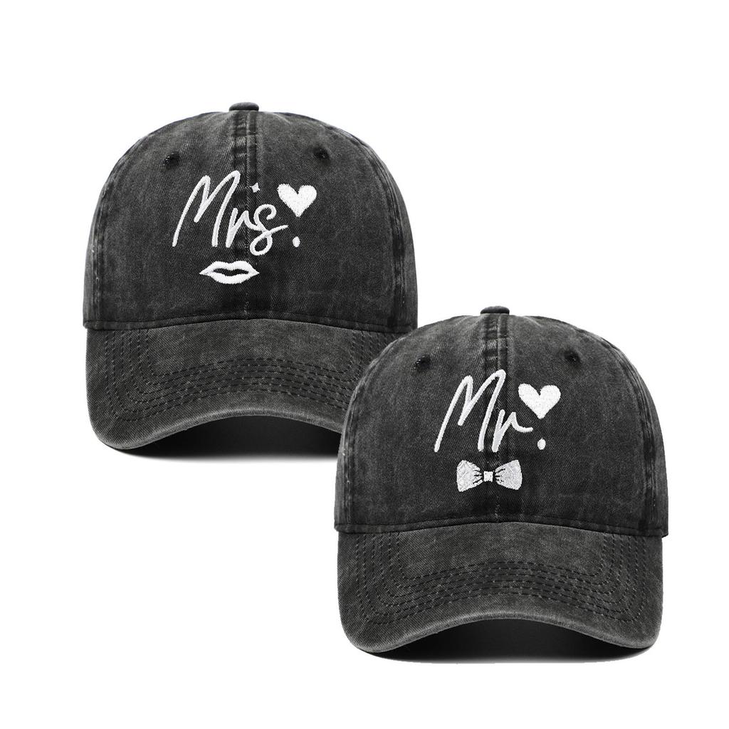 Black Embroidered MR & MRS Couple Sun Hat - Versatile Sun Protection for Spring & Summer