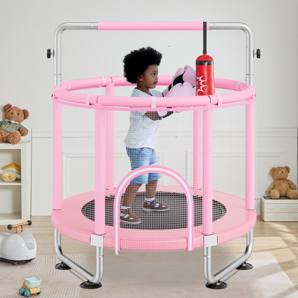VEVOR 55" Kids Trampoline, 4.6FT Indoor Outdoor Trampoline, Mini Toddler Recreational Trampolinewith Safety Enclosure Net and Basketball Hoop